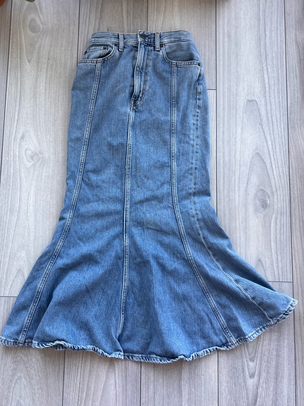 Long Denim Flared Skirt